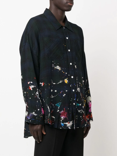 R13 Checkered Paint-splattered Shirt In Blue