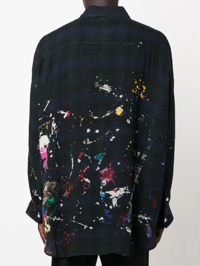 R13 Checkered Paint-splattered Shirt In Blue