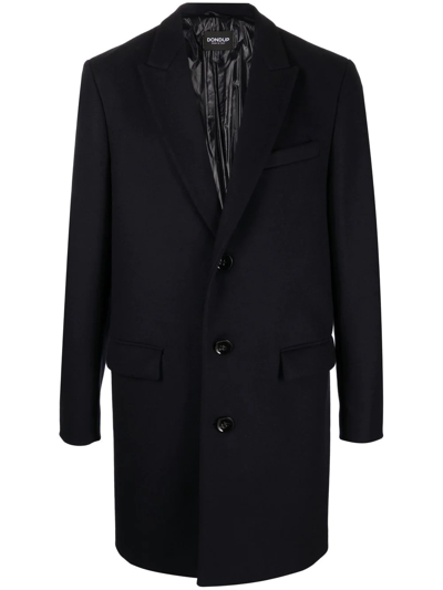 Shop Dondup Double-breasted Cotton-wool Coat In Blue