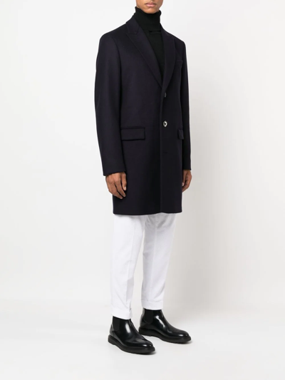 Shop Dondup Double-breasted Cotton-wool Coat In Blue