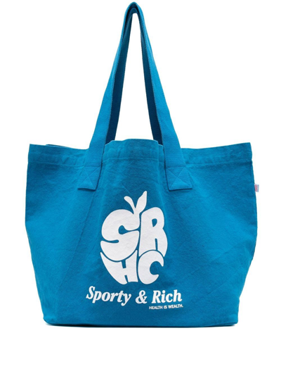Shop Sporty And Rich Logo-print Tote Bag In Blue