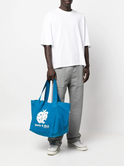 Shop Sporty And Rich Logo-print Tote Bag In Blue