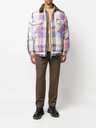 Shop Sacai Checkered Padded Shirt Jacket In Blue