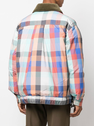 Shop Sacai Checkered Padded Shirt Jacket In Blue
