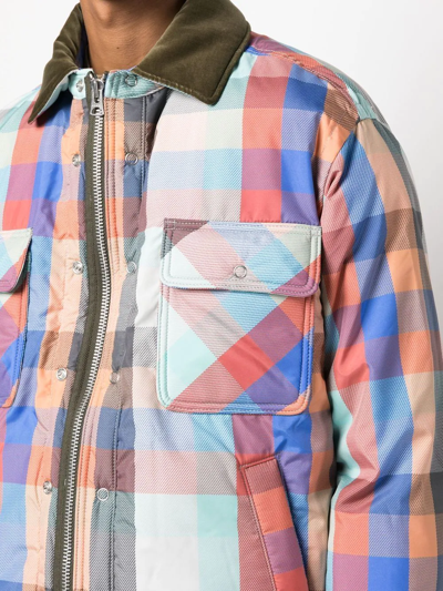 Shop Sacai Checkered Padded Shirt Jacket In Blue