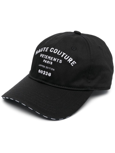 Shop Vetements Logo-print Cotton Cap In Black