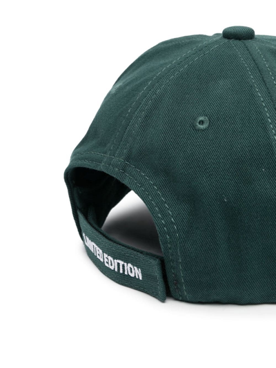 Shop Vetements Slogan-embroidered Cotton Cap In Green