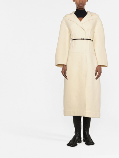 Jil Sander Single-breasted Belted Coat In Neutrals