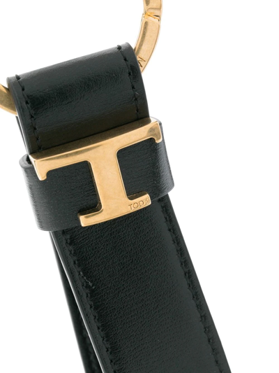 Shop Tod's T-logo Leather Keychain In Black