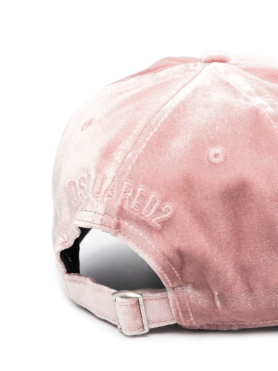 Shop Dsquared2 Velvet-finish Slogan Cap In Pink