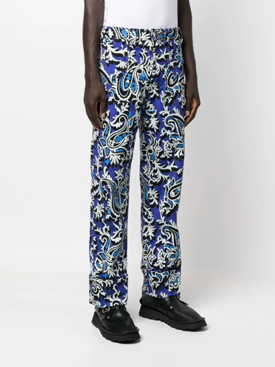 Shop Etro Floral-print Straight-leg Trousers In Blue