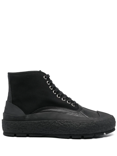 Jil Sander Lace-up Hi-top Sneakers In Black