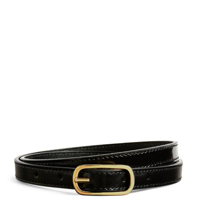 Shop Totême Toteme Slim Leather Oval Buckle Belt In Black