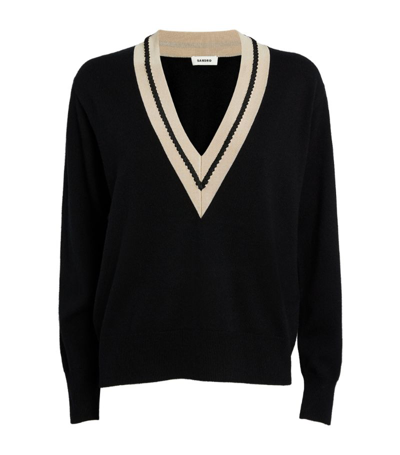 Shop Sandro Wool-cashmere V-neck Sweater In Black