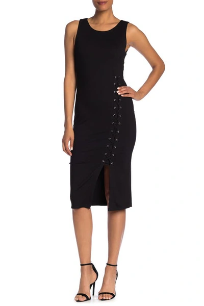Shop T Tahari Sleeveless Lace-up Ponte Midi Dress In Black