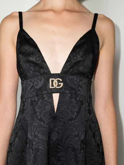 Shop Dolce & Gabbana Dg Plaque Brocade Mini Dress In Black