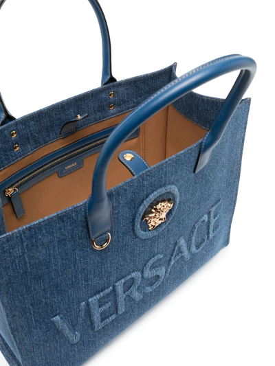 Versace Medusa Denim Tote Bag In Black
