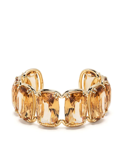 Swarovski Gold-tone Yellow Oversized Floating Crystal Cuff Bracelet In Yellow