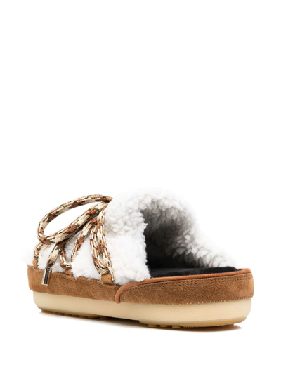 Shop Moon Boot Fur Detail Slippers In White