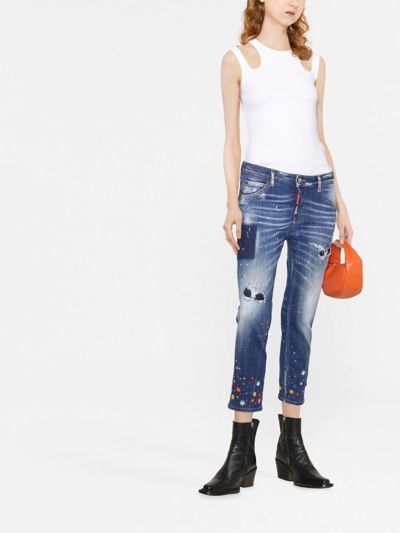 Shop Dsquared2 Floral-embroidered Skinny Jeans In Blue