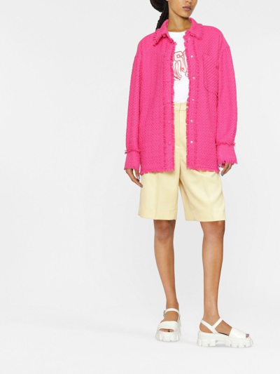 Shop Msgm Long-sleeve Frayed-edge Shirt In Pink