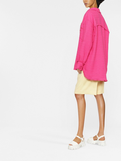 Shop Msgm Long-sleeve Frayed-edge Shirt In Pink