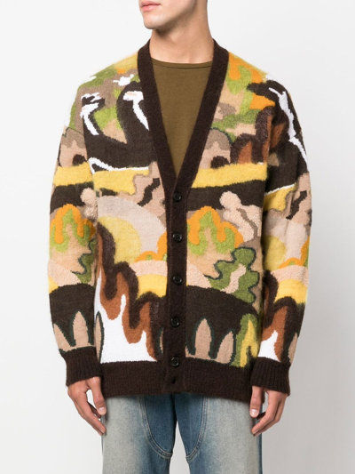Dsquared2 Gouache Graphic-printed Buttoned Knitted Cardigan In Brown