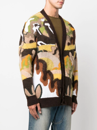 Dsquared2 Gouache Graphic-printed Buttoned Knitted Cardigan In Brown