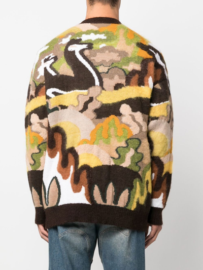 Dsquared2 Gouache Graphic-printed Buttoned Knitted Cardigan In Brown