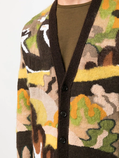 Dsquared2 Gouache Graphic-printed Buttoned Knitted Cardigan In Brown