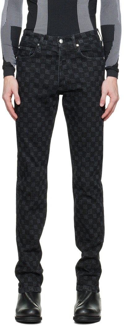 Misbhv Monogram-pattern Print Slim-fit Jeans In Black