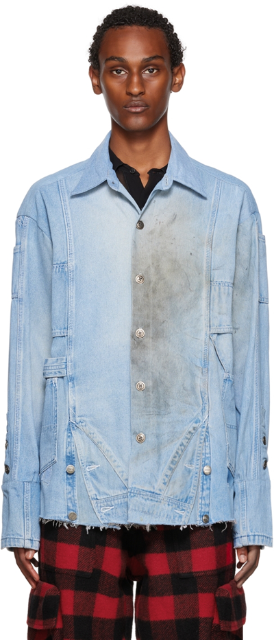 Shop Greg Lauren Blue Overall Collared Denim Jacket