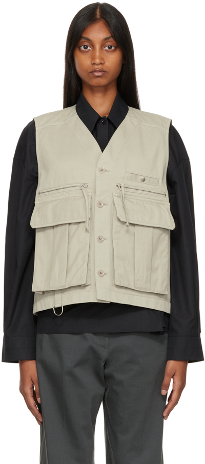 Shop Lemaire Gray Reporter Vest In 910 Abbey Stone