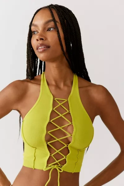 Out From Under Fiona Seamless Lace-up Bra Top In Olive