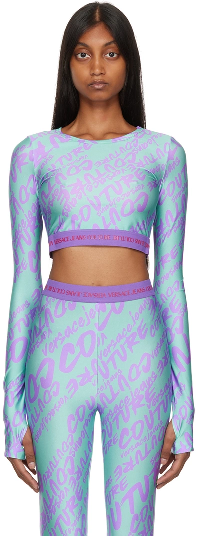 Shop Versace Jeans Couture Green Cropped Long Sleeve T-shirt In E132 Seafoam