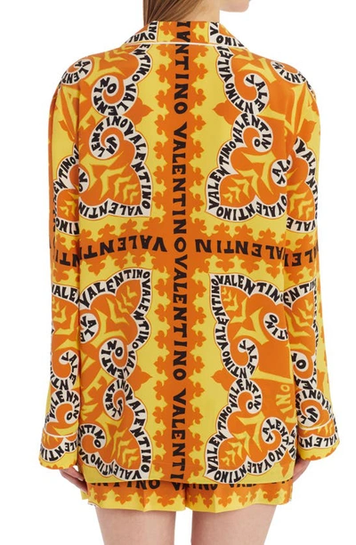 Shop Valentino Bandana Print Silk Button-up Shirt In 7bd Giallo/arancio/avorio