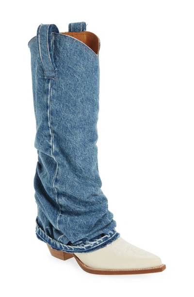 Shop R13 Denim Sleeve Western Boot In Indigo