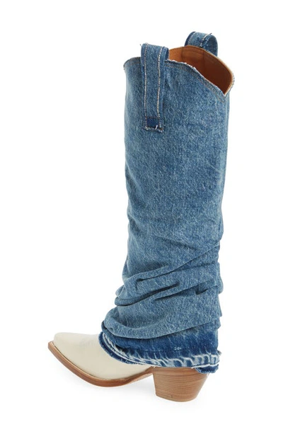 MID COWBOY BOOTS WITH DENIM SLEEVE - BLUE AND WHITE
