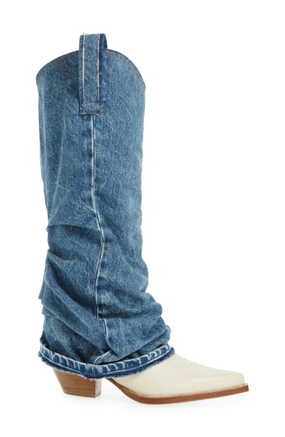 R13 Mid Cowboy Boots With Sleeves In Indigo