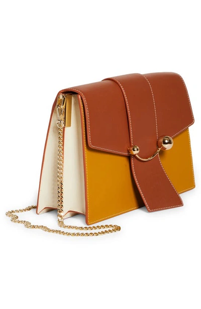 Shop Strathberry Tricolor Crescent Colorblock Leather Shoulder Bag In Mustard/ Chestnut/ Vanilla