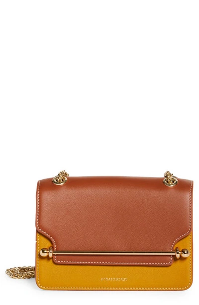 Shop Strathberry Mini East/west Tricolor Leather Shoulder Bag In Chestnut/ Mustard/ Vanilla