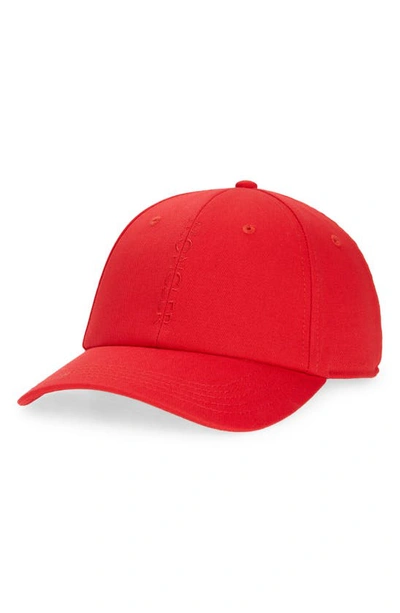 Shop Moncler Strike Out Logo Cotton Baseball Cap In Red