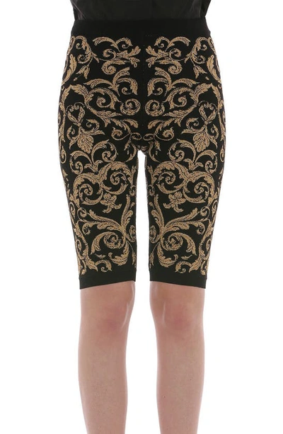 Shop Moschino Baroque Intarsia Bike Shorts In Fantasy Print Black