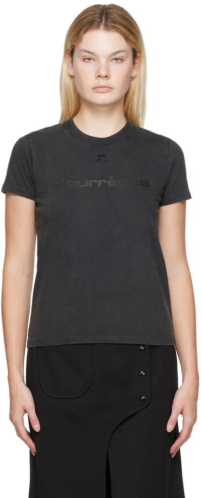 Shop Courrèges Gray Printed T-shirt In Stonewashed Grey