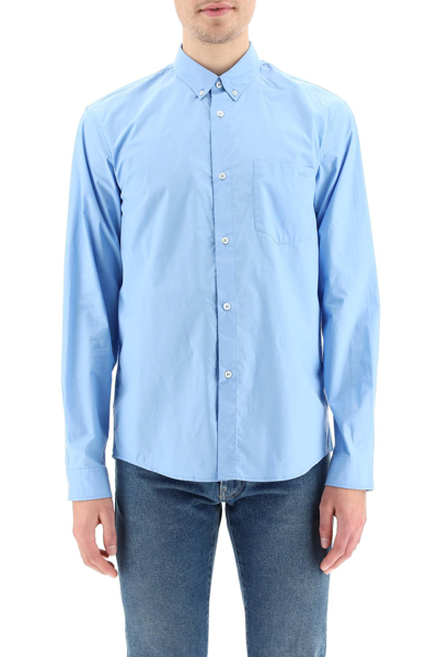 Shop Apc A.p.c. Cotton Poplin Richie Shirt In Blue