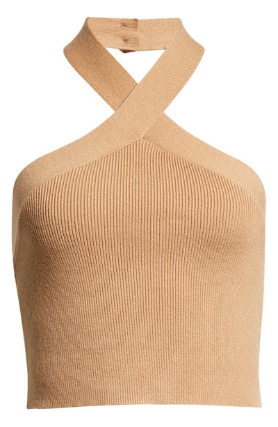 Shop Monrow Supersoft Halter Sleeveless Knit Sweater In Doe