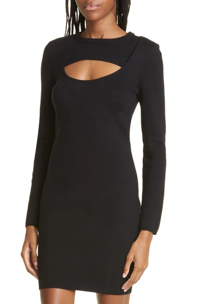 Shop Monrow Supersoft Cutout Long Sleeve Sweater Dress In Black