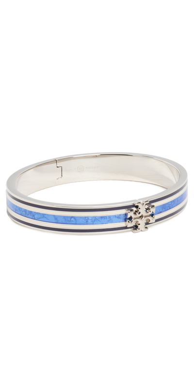 Shop Tory Burch Kira Enamel 10mm Bracelet In Tory Silver/blue Multi