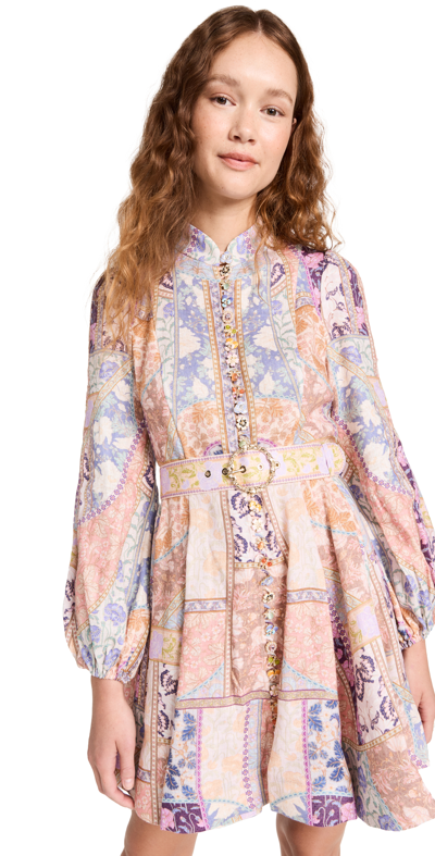 Shop Zimmermann Kaleidoscope Buttoned Mini Dress Multi Swirl Floral 0p