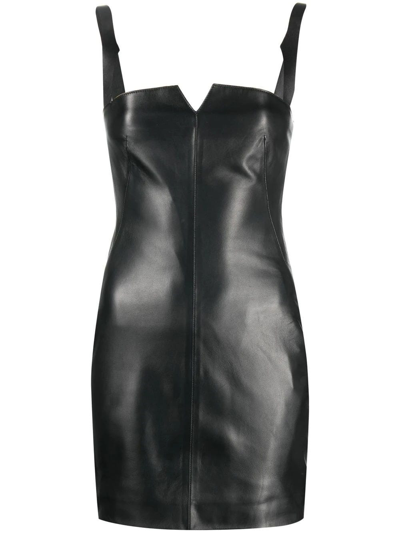 Shop Off-white Black Leather Mini Dress In Nero